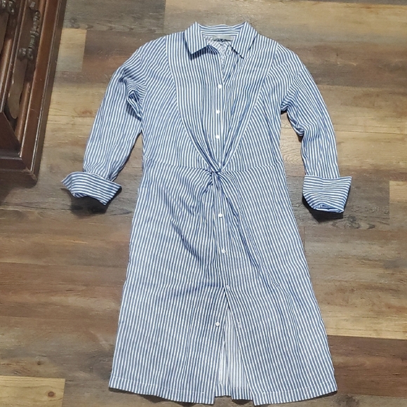 Vince Blue and White Striped Long Sleeve Dress - Picture 1 of 11